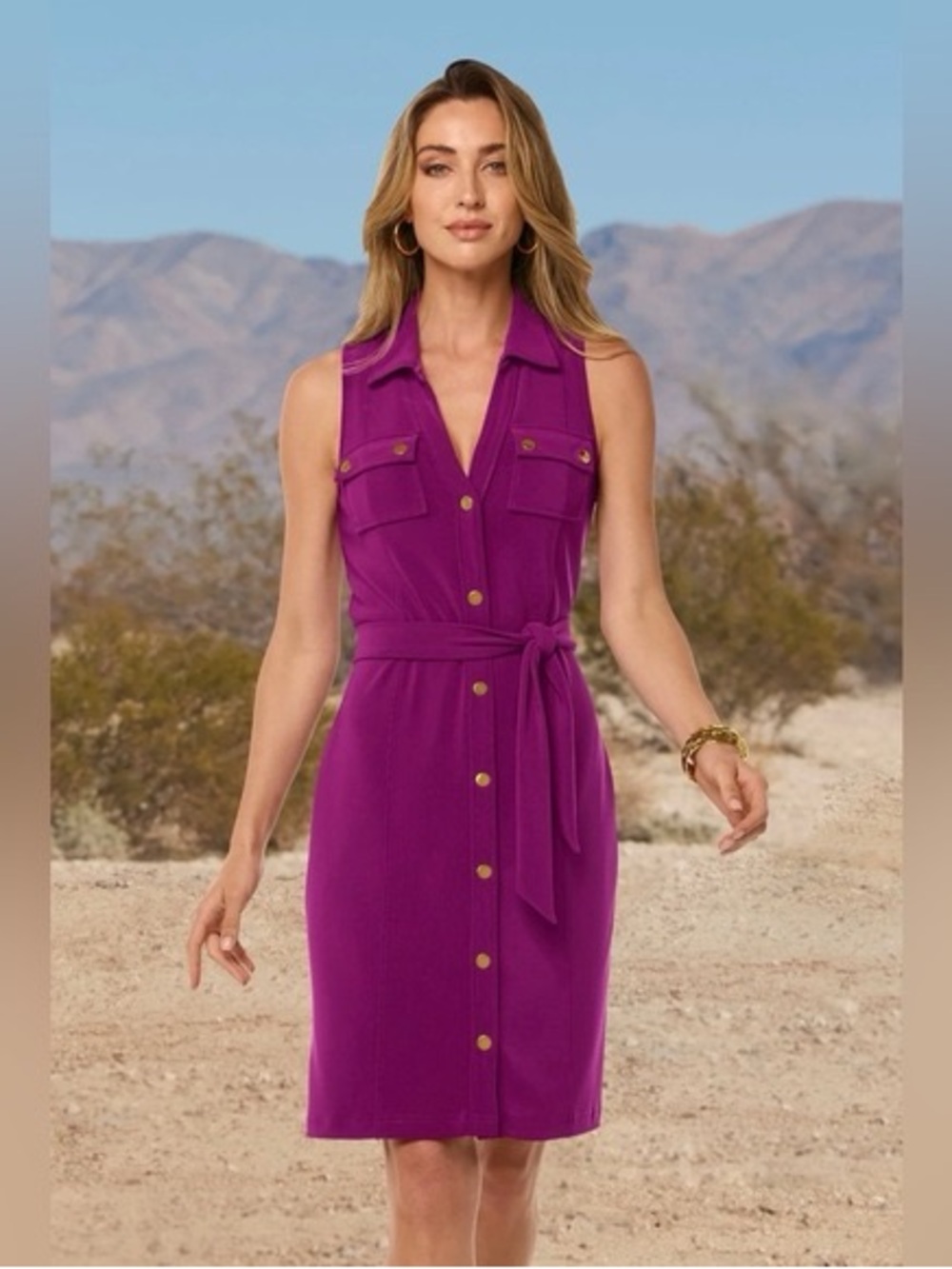 Boston Proper Sleeveless Purple Shirt Dress with Tie Waist NWOT
